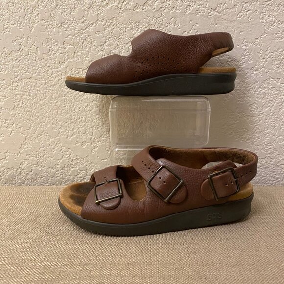 Women SAS Relaxed Sandals Brown Pebble Leather Adjustable Straps in Size 6.5 M - Picture 6 of 11